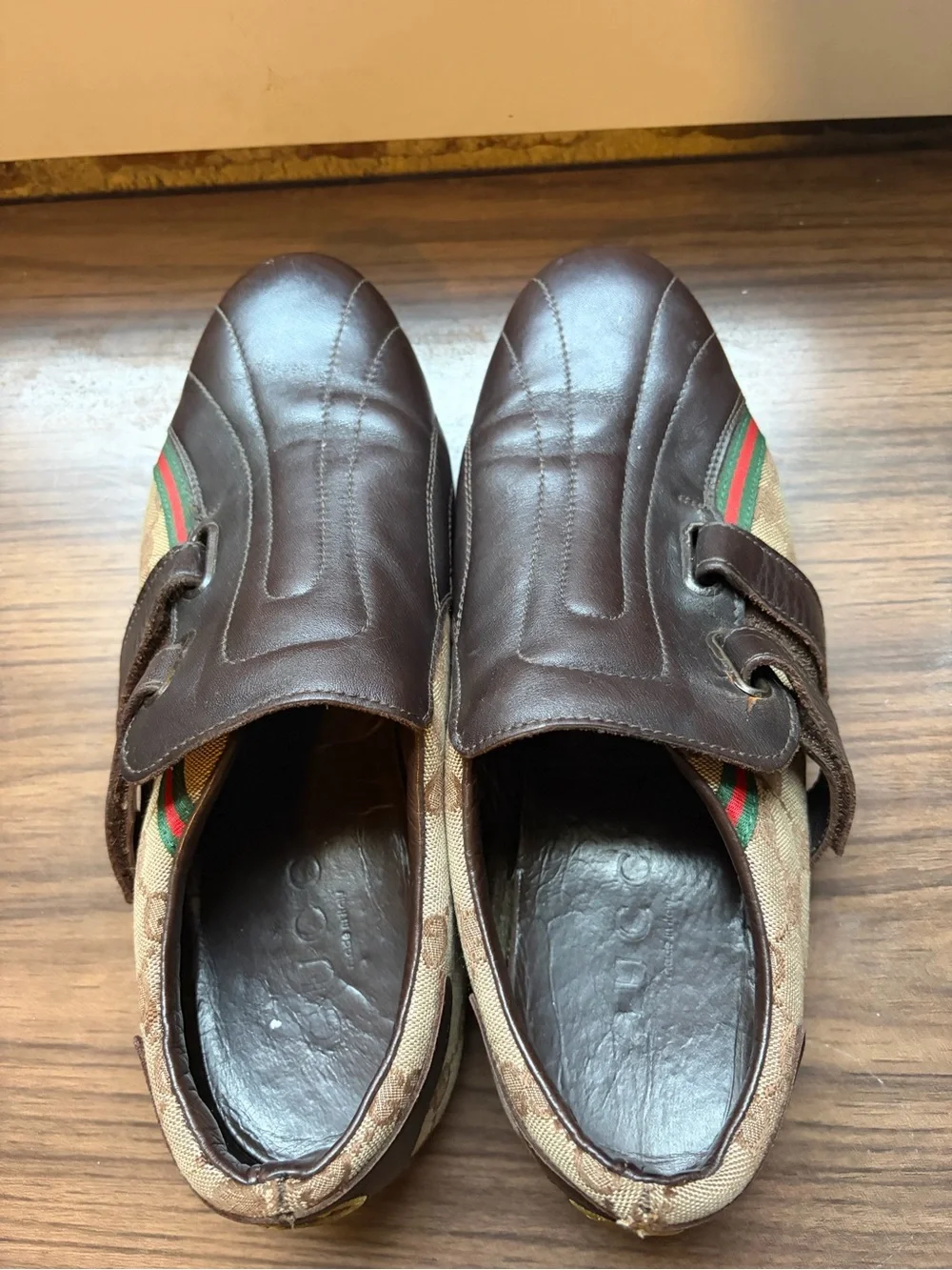 Gucci Brown Leather & GG Canvas Velcro Men's Sneakers